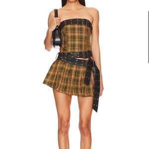 Jaded London Plaid Kilt Mini Dress - Yellow & Green Tartan